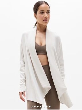 ATHLETA Cozy Draped Open Front Cardigan in Cream size S